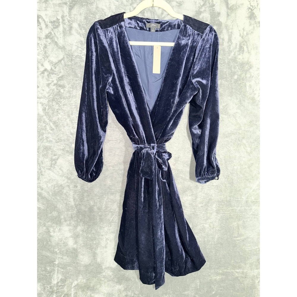 J Crew Womens Navy Blue Velvet Wrap Dress Size 8 Long Sleeve New With Tags